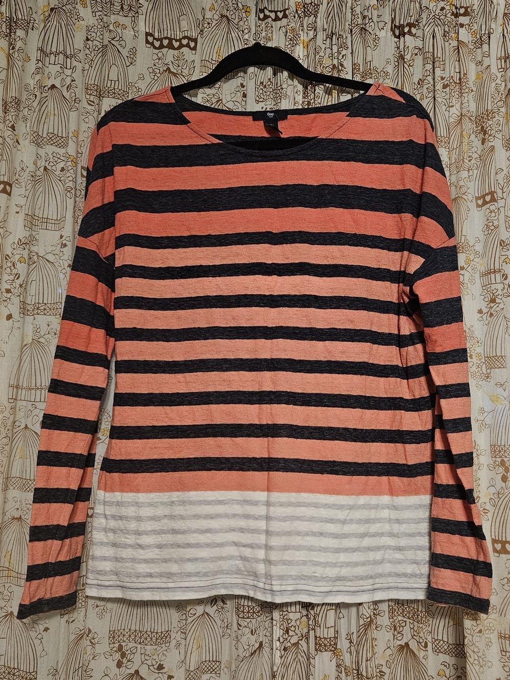 GAP Coral, Black & White Striped Long-Sleeve Tee